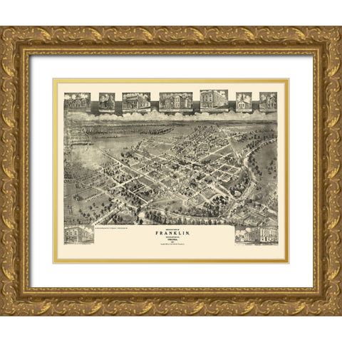 Franklin Virginia - Fowler 1907 Gold Ornate Wood Framed Art Print with Double Matting by Fowler