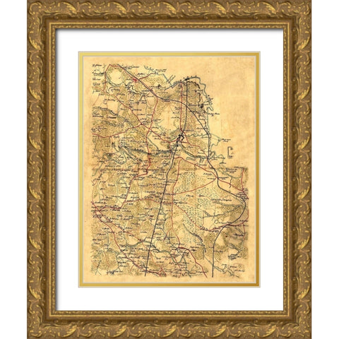Hanover County Virginia - 1860 Gold Ornate Wood Framed Art Print with Double Matting by Unknown