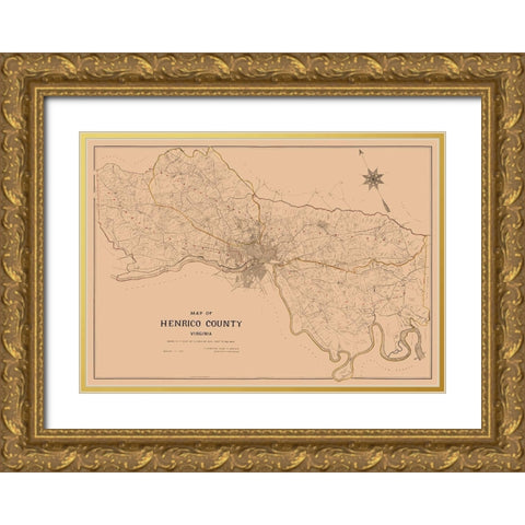 Henrico County Virginia - Crawford 1901 Gold Ornate Wood Framed Art Print with Double Matting by Crawford