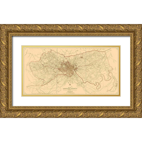 Henrico County Virginia - Crawford 1916 Gold Ornate Wood Framed Art Print with Double Matting by Crawford