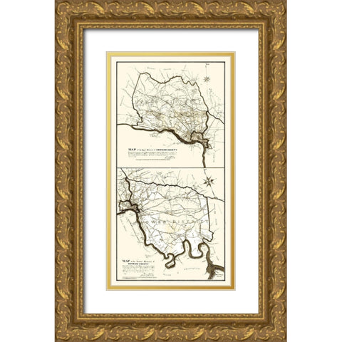 Henrico County Virginia - Hancock 1887 Gold Ornate Wood Framed Art Print with Double Matting by Hancock