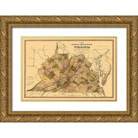 Internal Improvements Virginia - Crozet 1848 Gold Ornate Wood Framed Art Print with Double Matting by Crozet