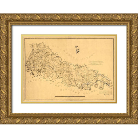 King William County Virginia - Gilmer 1865 Gold Ornate Wood Framed Art Print with Double Matting by Gilmer