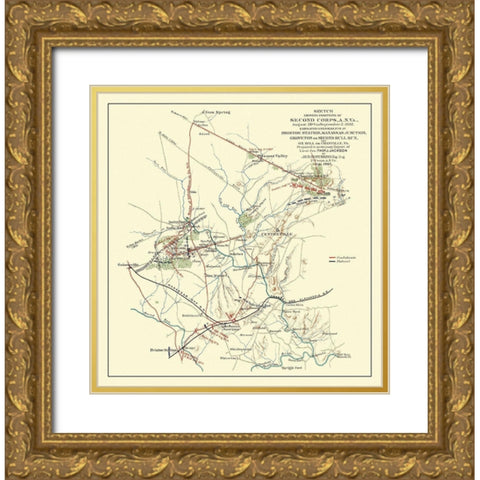 Second Corps Bristoe Station Manassas Junction Gold Ornate Wood Framed Art Print with Double Matting by Hotchkiss