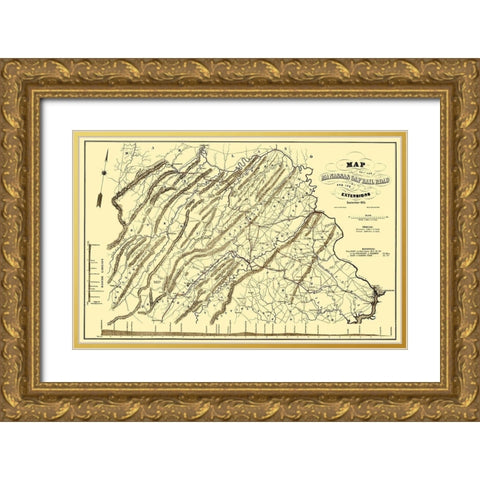 Manassas Gap Railroad - Hoen 1855 Gold Ornate Wood Framed Art Print with Double Matting by Hoen