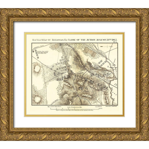 Manassas Virginia - Bowen 1866 Gold Ornate Wood Framed Art Print with Double Matting by Bowen