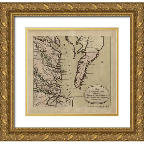 Maritime Parts of Virginia - Dunmore 1776 Gold Ornate Wood Framed Art Print with Double Matting by Dunmore