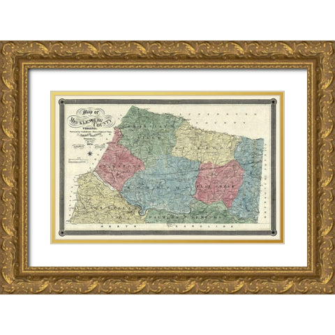 Mecklandburg County Virginia - Finch 1870 Gold Ornate Wood Framed Art Print with Double Matting by Finch