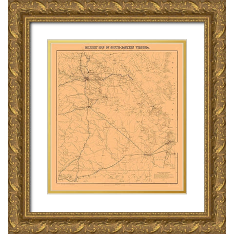Military Map South-Eastern Virginia - 1862 Gold Ornate Wood Framed Art Print with Double Matting by Unknown