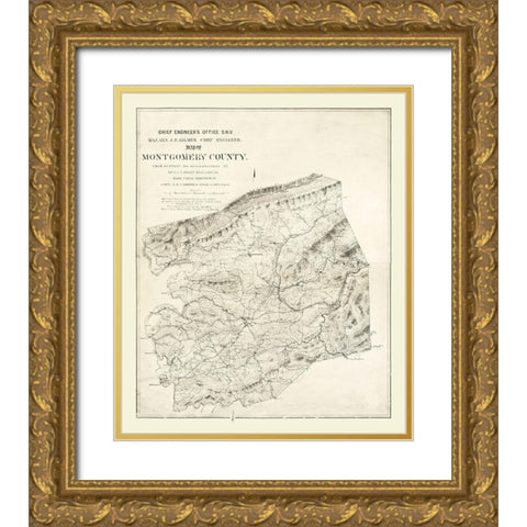 Montgomery County Virginia - Gilmer 1864 Gold Ornate Wood Framed Art Print with Double Matting by Gilmer