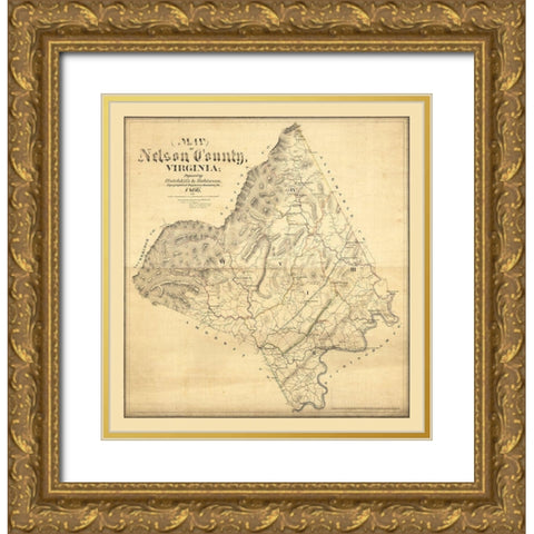 Nelson County Virginia - Hotchkiss 1866 Gold Ornate Wood Framed Art Print with Double Matting by Hotchkiss
