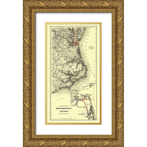 Norfolk, Albemarle, Atlantic Railroad Connections Gold Ornate Wood Framed Art Print with Double Matting by Colton