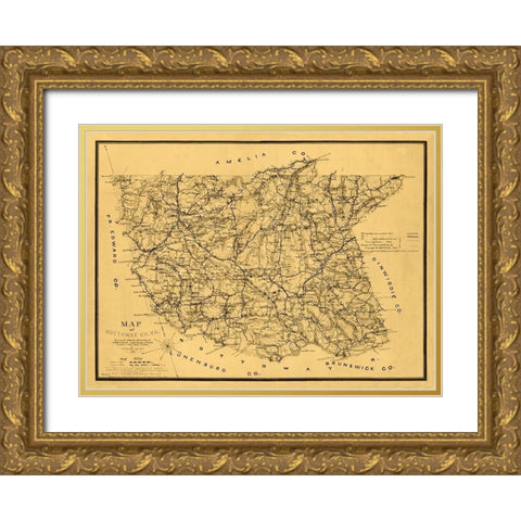 Nottoway County Virginia - Campbell 1864 Gold Ornate Wood Framed Art Print with Double Matting by Camphell