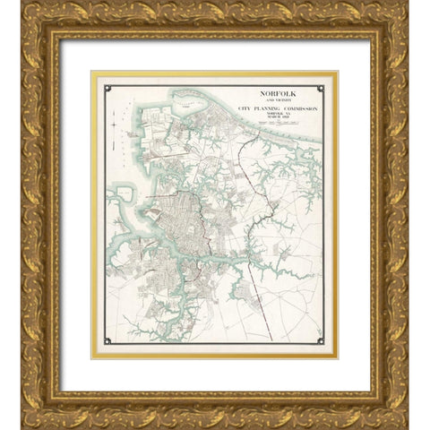 Norfolk Virginia - 1921 Gold Ornate Wood Framed Art Print with Double Matting by Unknown