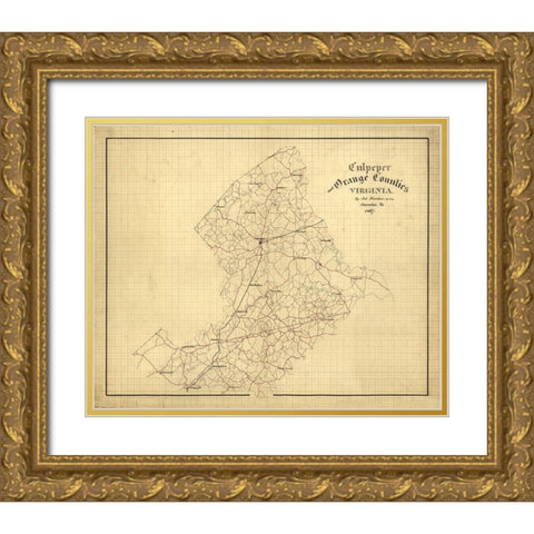 Orange County Virginia - Hotchkiss 1867 Gold Ornate Wood Framed Art Print with Double Matting by Hotchkiss
