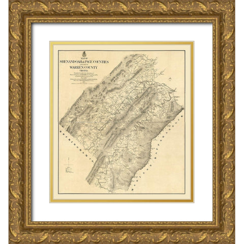 Page County Virginia - Michie 1875 Gold Ornate Wood Framed Art Print with Double Matting by Michie