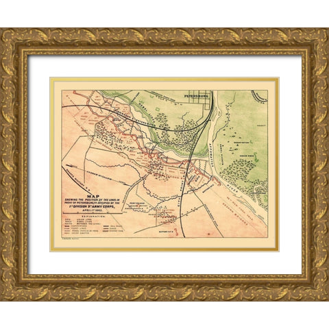 Petersburg Virginia - 1866 Gold Ornate Wood Framed Art Print with Double Matting by Unknown