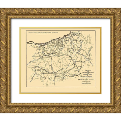 Petersburg Virginia - Michler 1865 Gold Ornate Wood Framed Art Print with Double Matting by Michler