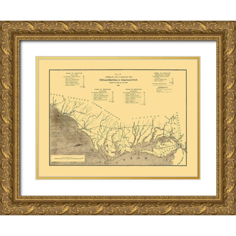 Philadelphia to Charleston, Routes of Comm Gold Ornate Wood Framed Art Print with Double Matting by Mc Clellan