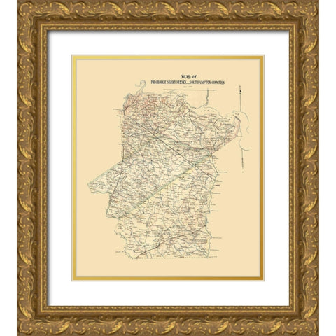 Prince George Surrey Suffolk Counties Virginia - 1865 Gold Ornate Wood Framed Art Print with Double Matting by Unknown