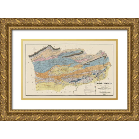 Pulaski County Virginia - Boyd 1890 Gold Ornate Wood Framed Art Print with Double Matting by Pulaski