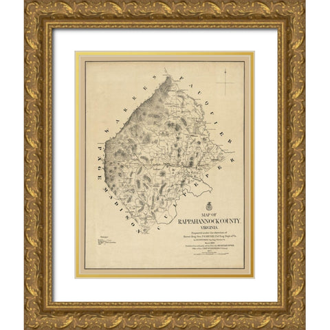Rappahannock County Virginia - Michie 1866 Gold Ornate Wood Framed Art Print with Double Matting by Michie