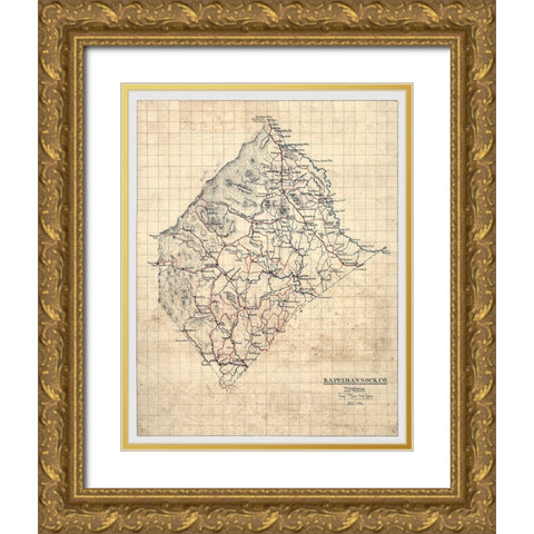 Rappahannock County Virginia - Michie 1863 Gold Ornate Wood Framed Art Print with Double Matting by Michie