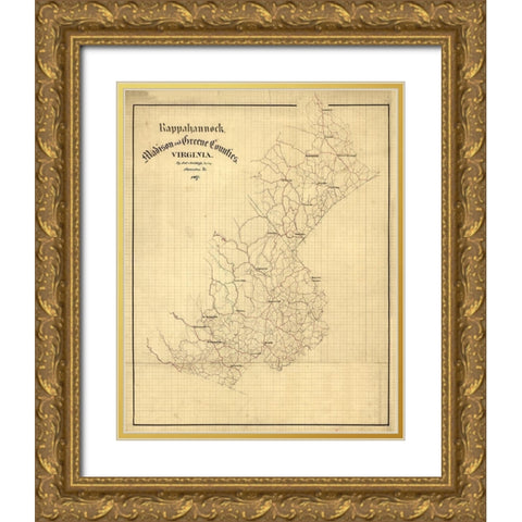 Rappahannock County Virginia - Hotchkifs 1867 Gold Ornate Wood Framed Art Print with Double Matting by Hotchkifs
