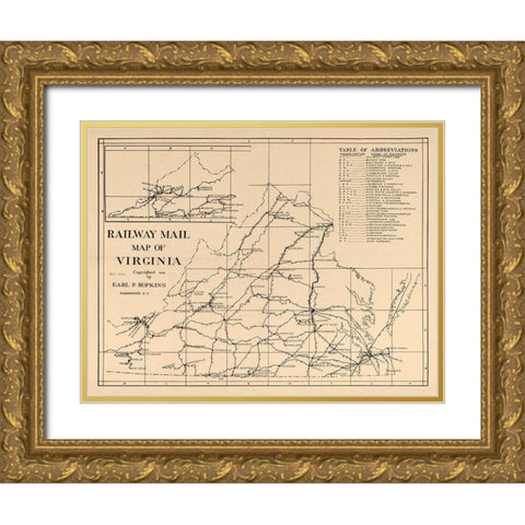 Railway Mail Virginia - Hopkins 1910 Gold Ornate Wood Framed Art Print with Double Matting by Hopkins