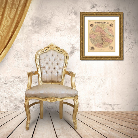 Richmond Virginia 35 Miles Around - Bohn 1867 Gold Ornate Wood Framed Art Print with Double Matting by Bohn