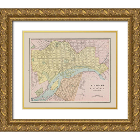Richmond, Manchester Virginia - Cram 1892 Gold Ornate Wood Framed Art Print with Double Matting by Cram