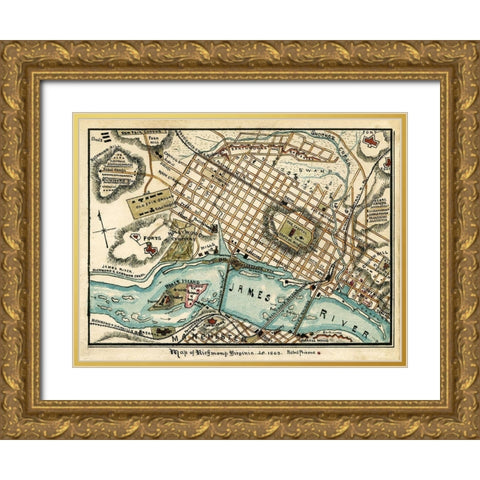 Richmond Virginia - 1863 Gold Ornate Wood Framed Art Print with Double Matting by Unknown