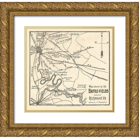 Richmond Virginia - Redd 1896 Gold Ornate Wood Framed Art Print with Double Matting by Redd