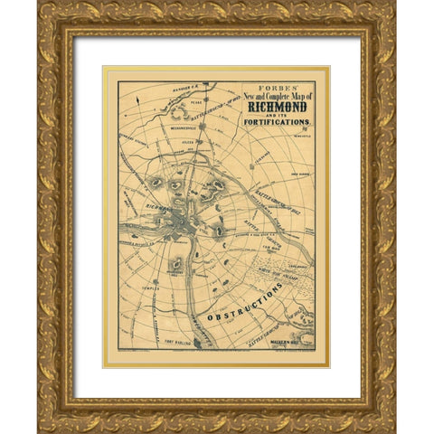 Richmond Virginia - Forbes 1864 Gold Ornate Wood Framed Art Print with Double Matting by Forbes