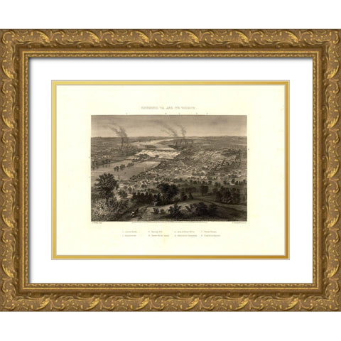 Richmond Virginia - Wells 1863 Gold Ornate Wood Framed Art Print with Double Matting by Wells