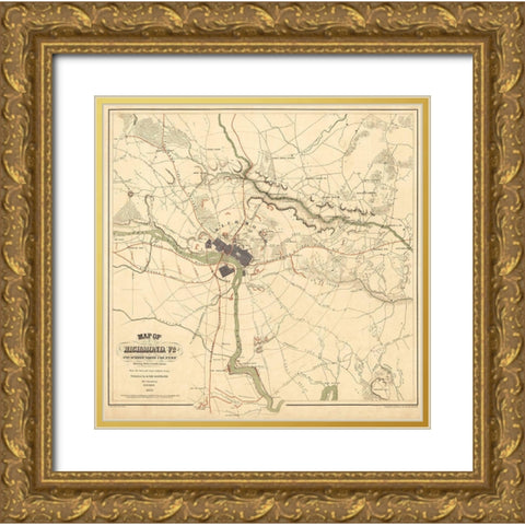 Richmond Virginia - Shell 1864 Gold Ornate Wood Framed Art Print with Double Matting by Shell