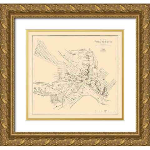 Richmond Virginia - Adams 1864 Gold Ornate Wood Framed Art Print with Double Matting by Adams