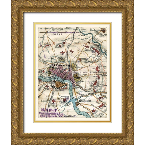 Richmond Virginia - 1865 Gold Ornate Wood Framed Art Print with Double Matting by Unknown