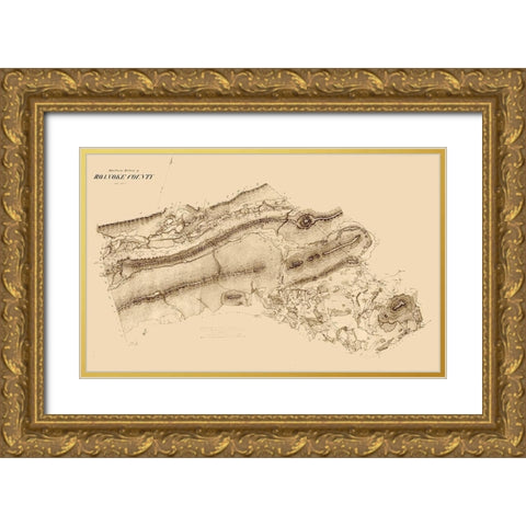 Roanoke County Virginia - 1860 Gold Ornate Wood Framed Art Print with Double Matting by Unknown
