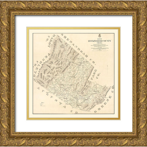 Rockingham County Virginia - Hotchkiss 1875 Gold Ornate Wood Framed Art Print with Double Matting by Hotchkiss