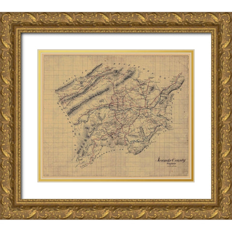 Roanoke County Virginia - 1860 Gold Ornate Wood Framed Art Print with Double Matting by Unknown