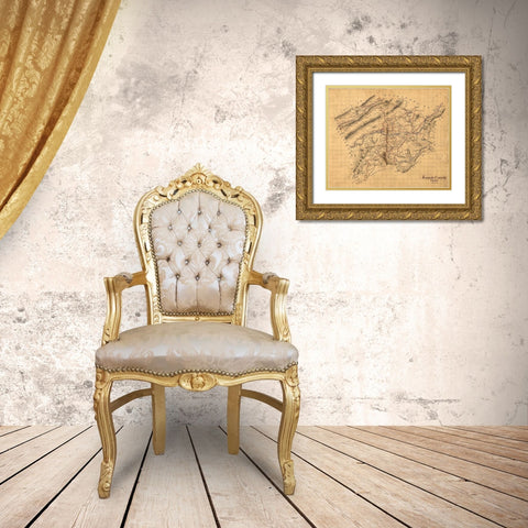 Roanoke County Virginia 1860 Gold Ornate Wood Framed Art Print with Double Matting by Unknown
