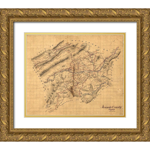 Roanoke County Virginia 1860 Gold Ornate Wood Framed Art Print with Double Matting by Unknown