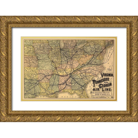 Virginia, Tennessee, Georgia Railroads - 1882 Gold Ornate Wood Framed Art Print with Double Matting by Unknown