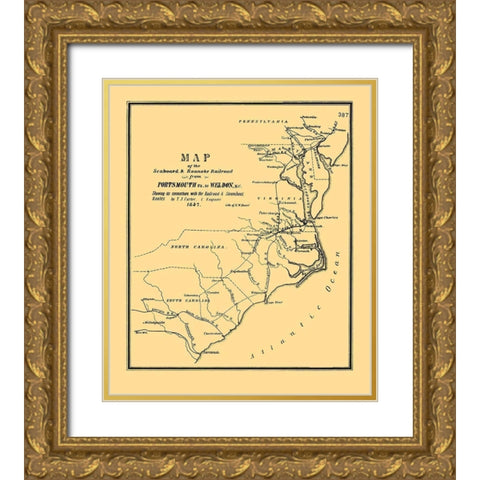 Seaboard and Roanoke Railroad - Bouve 1847 Gold Ornate Wood Framed Art Print with Double Matting by Bouve