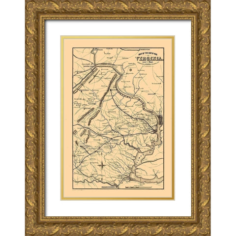 Seat of War Virginia - Duncan 1862 Gold Ornate Wood Framed Art Print with Double Matting by Duncan