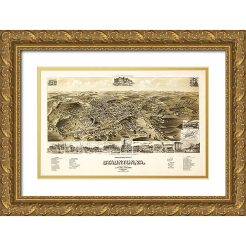 Staunton Virginia - 1891 Gold Ornate Wood Framed Art Print with Double Matting by Unknown