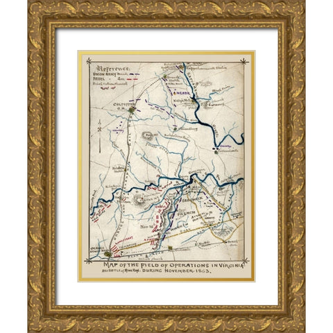 State of Operations Virginia - 1863 Gold Ornate Wood Framed Art Print with Double Matting by Unknown