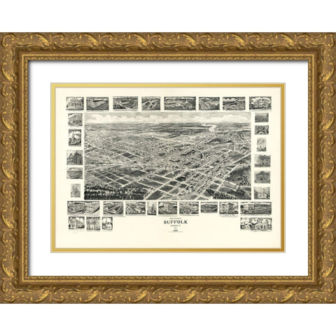 Suffolk Virginia - Fowler 1907 Gold Ornate Wood Framed Art Print with Double Matting by Fowler