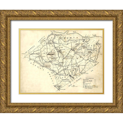 Surry County Virginia - 1871 Gold Ornate Wood Framed Art Print with Double Matting by Unknown